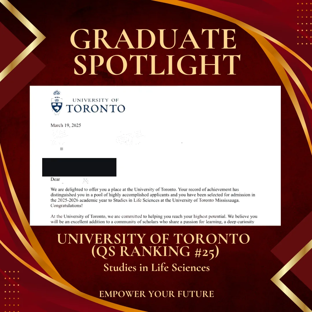 University of Toronto — Studies in Life Sciences offer of admission