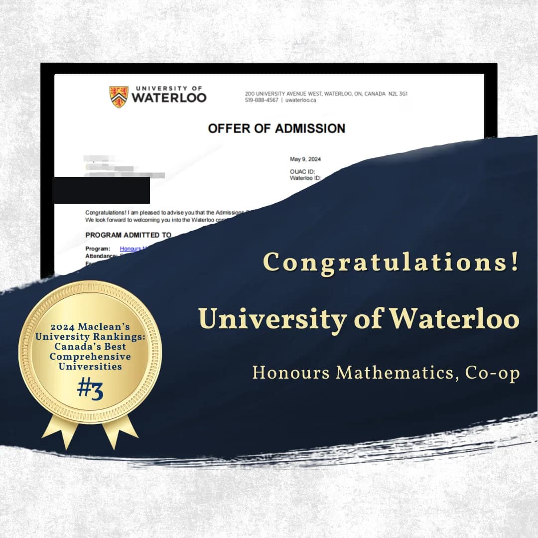 University of Waterloo — Honours Mathematics, Co-op offer of admission