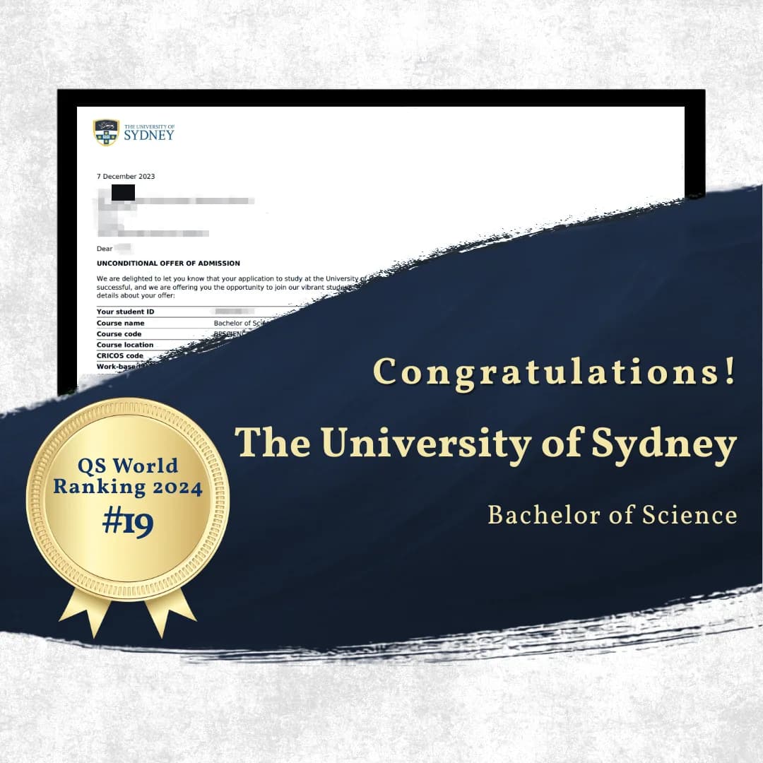 University of Sydney — Bachelor of Science offer of admission