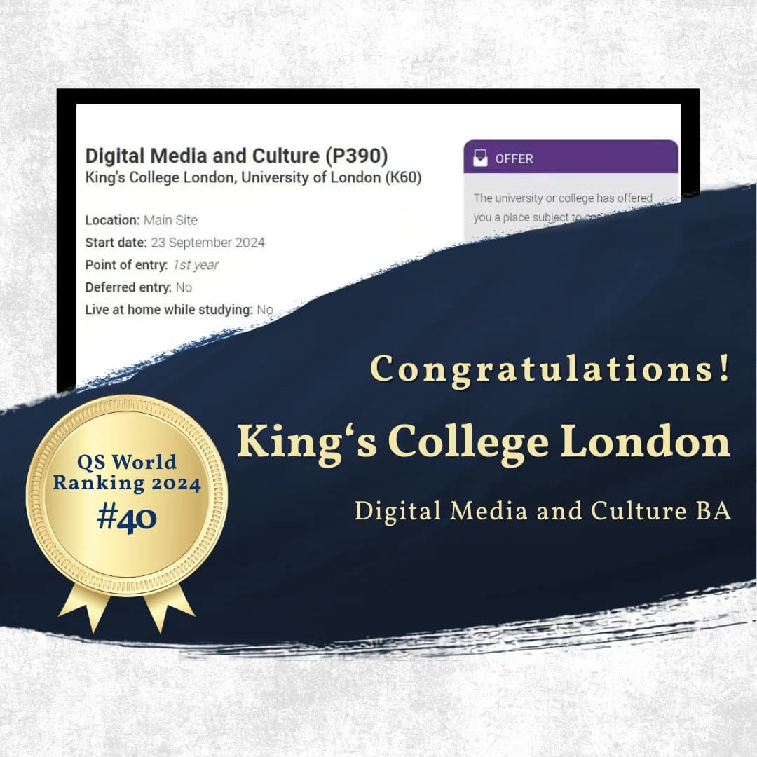 King's College London — Digital Media and Culture BA offer of admission