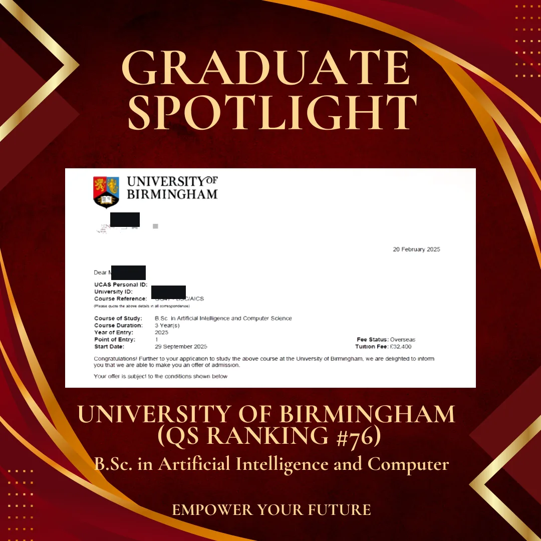 University of Birmingham — BSc Artificial Intelligence and Computer Science offer of admission