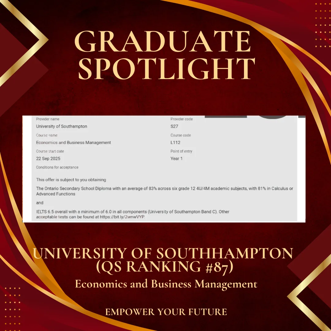 University of Southampton — Economics and Business Management offer of admission