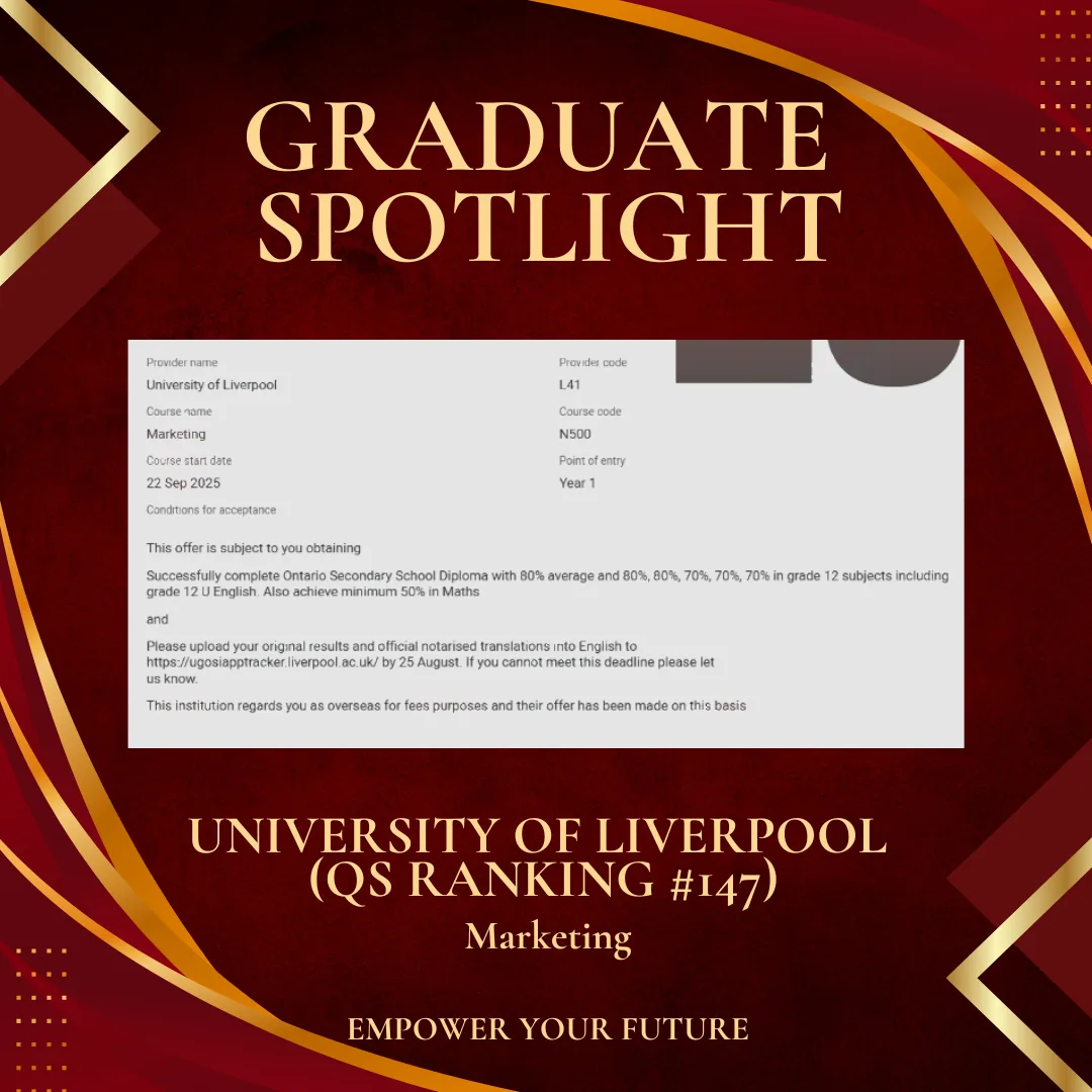 University of Liverpool — Marketing offer of admission