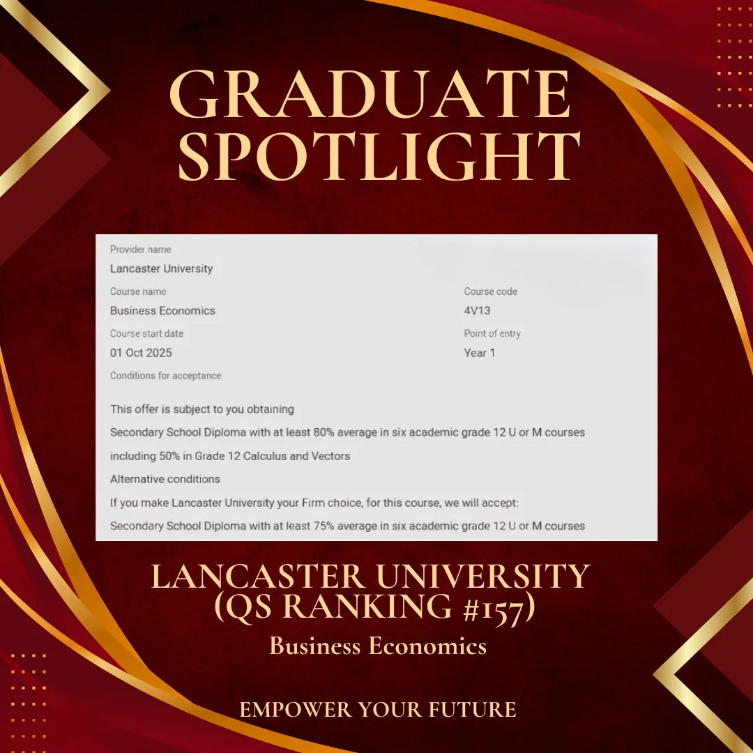 Lancaster University — Business Economics offer of admission